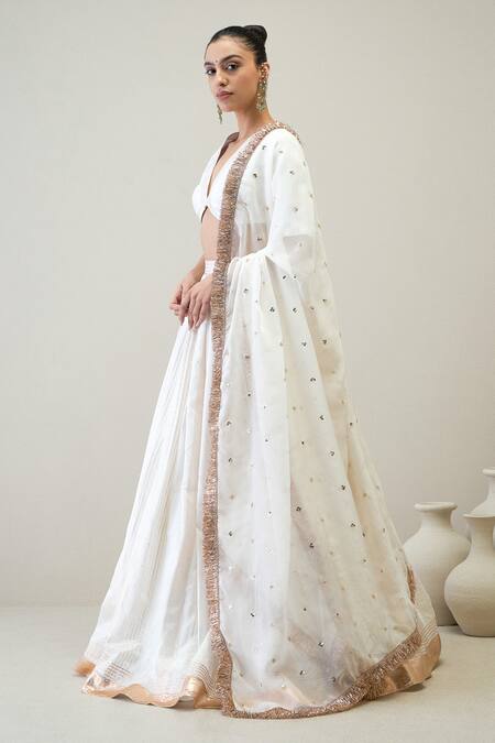 Buy_Roohbyridhimaa_White Chanderi, Silk Organza Gota Patti, Sequins Shwet Embroidered Lehenga Set_Online_at_Aza_Fashions