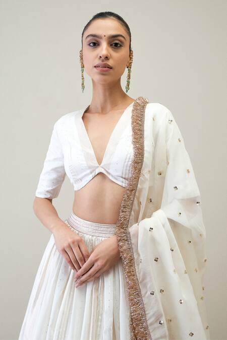 Shop_Roohbyridhimaa_White Chanderi, Silk Organza Gota Patti, Sequins Shwet Embroidered Lehenga Set_Online_at_Aza_Fashions