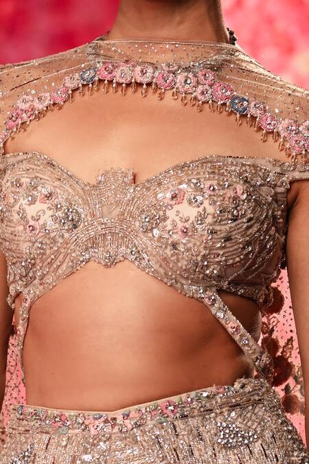 Dolly J Pink Tulle Elea Peacock Inspired Bridal Lehenga And Embellished Blouse Set Online at Aza Fashions Dolly J_Pink Tulle Elea Peacock Inspired Bridal Lehenga And Embellished Blouse Set _Online_at_Aza_Fashions