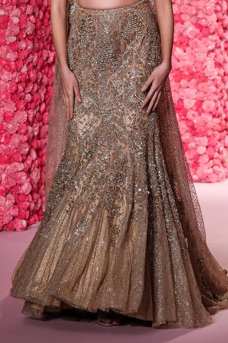 Dolly J Gold Tulle Embroidery, Crystals, Sequins Thea Embellished Mermaid Lehenga Set Online at Aza Fashions Dolly J_Gold Tulle Embroidery, Crystals, Sequins Thea Embellished Mermaid Lehenga Set _Online_at_Aza_Fashions