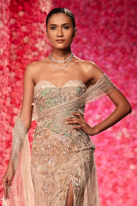 Dolly J Lucie Draped Crystal Embellished Corset Gown 