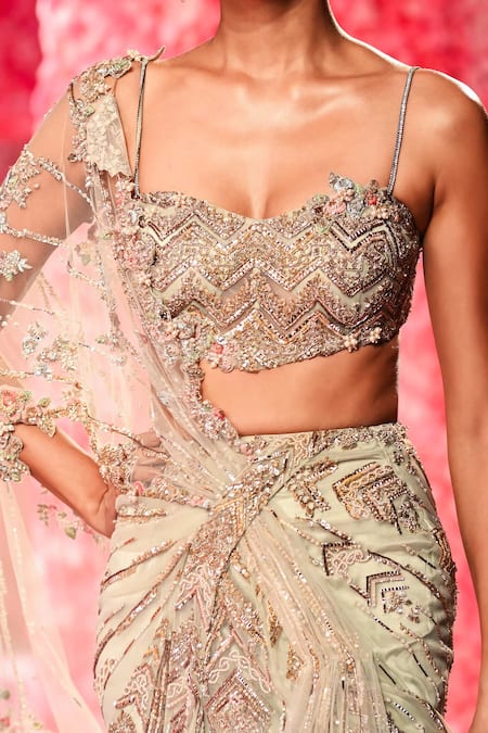 Dolly J Anna Crystal & Bead Embellished Pre-Draped Saree Set 