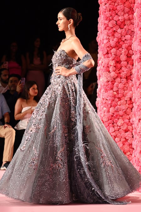 Dolly J Camelia Shimmer Tulle Crystal Embroidered Gown 