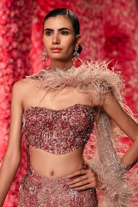 Buy Dolly J Pink Tulle Cut Work, Sequins, Feathers Yvette Embroidered Mermaid Lehenga Set Online at Aza Fashions Buy_Dolly J_Pink Tulle Cut Work, Sequins, Feathers Yvette Embroidered Mermaid Lehenga Set _Online_at_Aza_Fashions