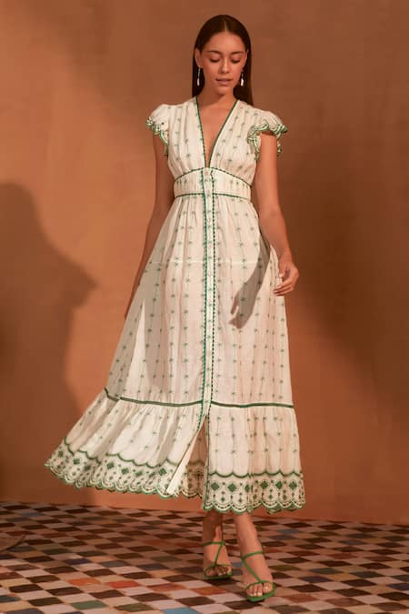 NOIB Estella Palm Embroidered Maxi Dress 