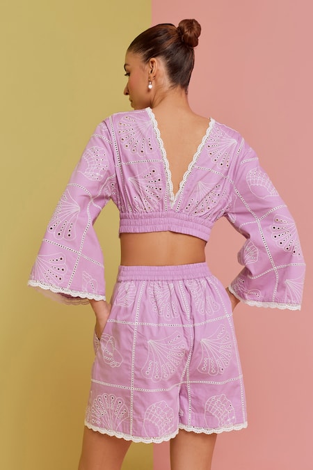 NOIB Mia Sea Shell Embroidered Top With Shorts 