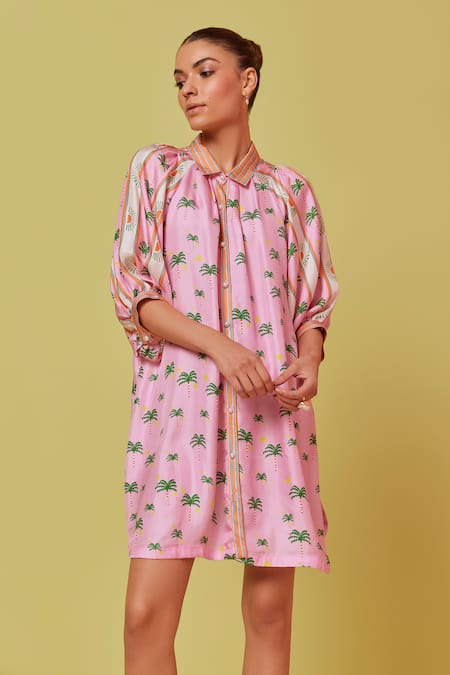 NOIB Rosa Palm Print Shirt Dress 