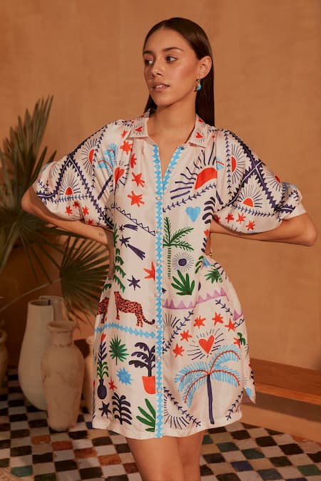 NOIB Rosa Tropical Party Print Shirt Dress 