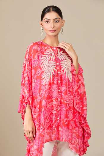 Buy_Namrata Joshipura_Red Printed Floral Round Shirt Tunic_Online_at_Aza_Fashions