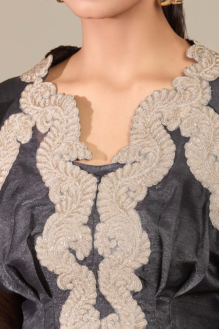 Shop_Pankaj & Nidhi_Black Embroidery Printed Sleeve Top _Online_at_Aza_Fashions