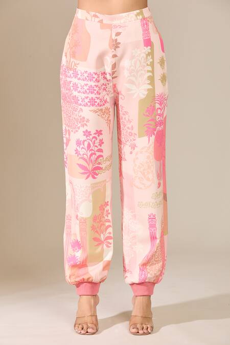 Pankaj & Nidhi_Multi Color Polyester Round Neck, Floral Printed Jacket And Jogger Pant Set _at_Aza_Fashions