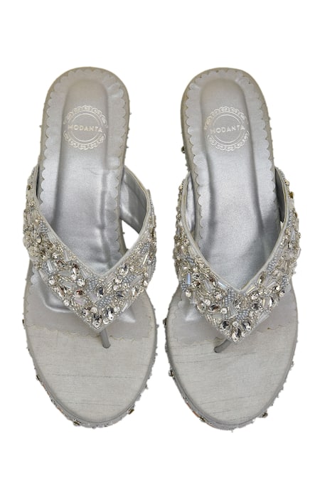 Modanta Footwear Grey Diamonds, Embroidery Wedges 