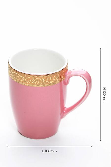 Vola_Pink Porcelain Blooming Dalhia Pattern Mugs - Set Of 6_Online_at_Aza_Fashions