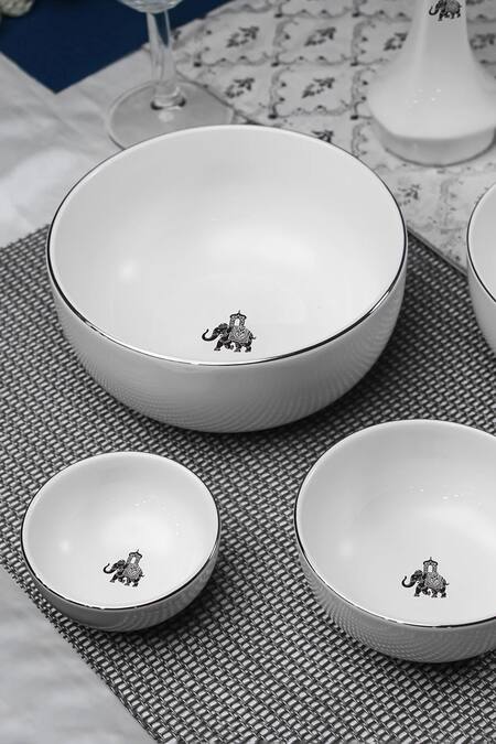Shop_Vola_Ivory Porcelain Gaj Platinum Dinner Set_Online_at_Aza_Fashions