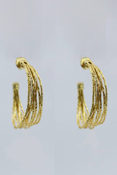 Shop Heena Mittal Gold Plated Kiara Textured Hoops at Aza Fashions Shop_Heena Mittal_Gold Plated Kiara Textured Hoops _at_Aza_Fashions