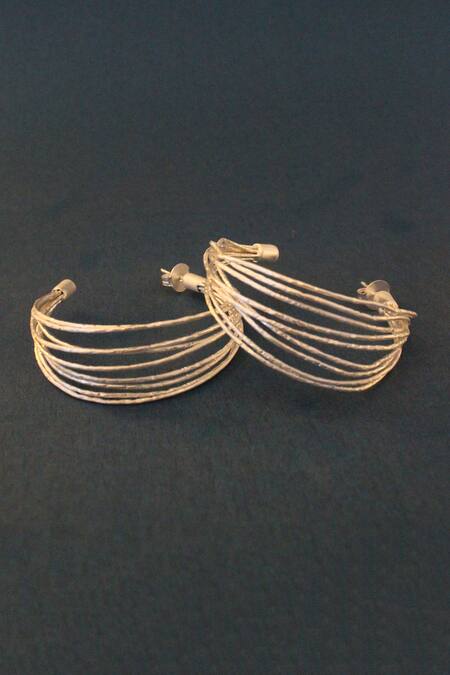 Heena Mittal_Gold Plated Glitter Wired Hoops _at_Aza_Fashions