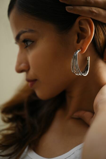 Shop_Heena Mittal_Gold Plated Metallic Thread Oxi Wired Hoops _Online_at_Aza_Fashions