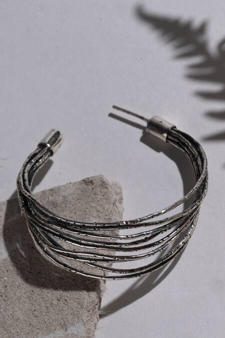 Heena Mittal_Gold Plated Metallic Thread Oxi Wired Hoops _at_Aza_Fashions