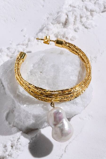 Heena Mittal Gold Plated Pearls Kiara Drop Hoops Online at Aza Fashions Heena Mittal_Gold Plated Pearls Kiara Drop Hoops _Online_at_Aza_Fashions