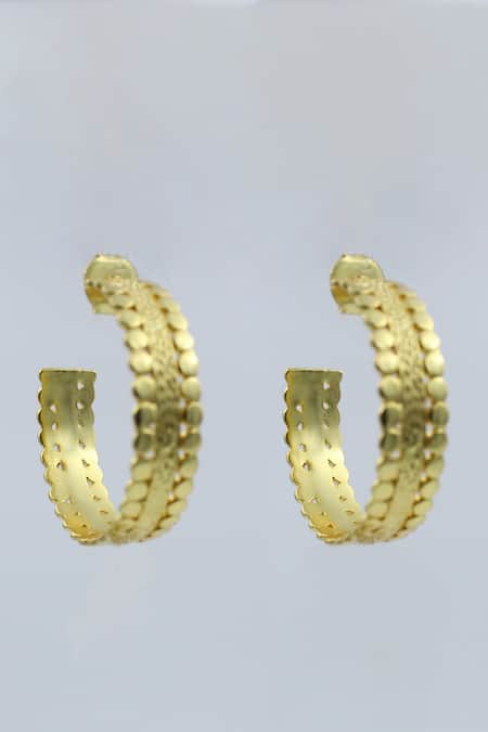 Shop Heena Mittal Gold Plated Cut Work Suni Textured Hoops at Aza Fashions Shop_Heena Mittal_Gold Plated Cut Work Suni Textured Hoops _at_Aza_Fashions