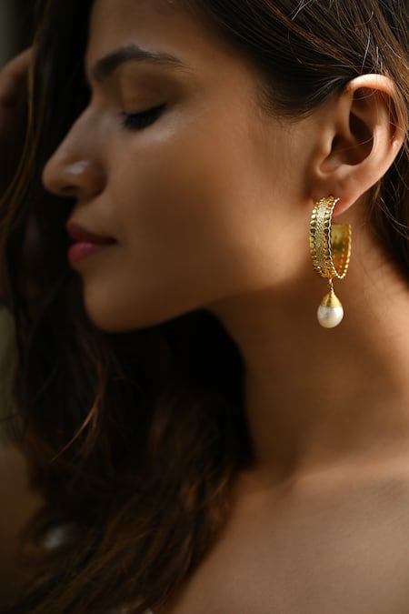 Heena Mittal Suni Pearl Drop Hoops 
