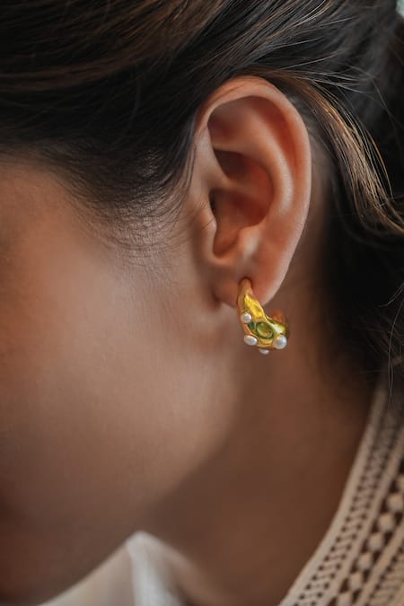 Heena Mittal Gold Plated Pearls Gul Accented Studs Online at Aza Fashions Heena Mittal_Gold Plated Pearls Gul Accented Studs _Online_at_Aza_Fashions