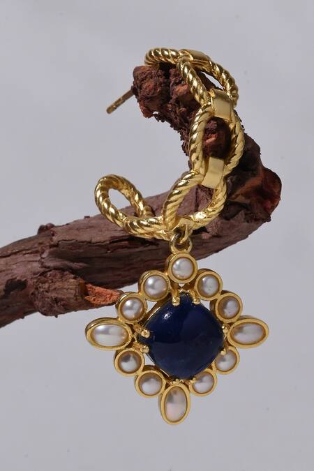 Buy_Heena Mittal_Gold Plated Pearls, Stones Canis Diamond Embellished Earrings _Online_at_Aza_Fashions