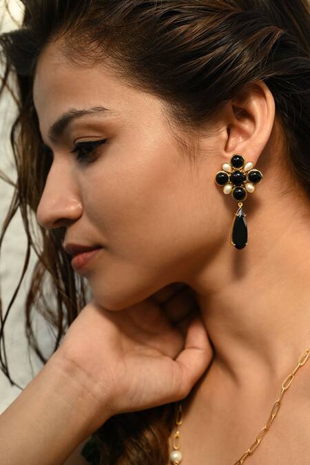 Buy Heena Mittal Gold Plated Pearls, Stones Andromeda Floret Earrings Online at Aza Fashions Buy_Heena Mittal_Gold Plated Pearls, Stones Andromeda Floret Earrings _Online_at_Aza_Fashions