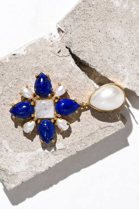 Buy Heena Mittal Blue Stones, Pearls Virgo Embellished Earrings Online at Aza Fashions Buy_Heena Mittal_Blue Stones, Pearls Virgo Embellished Earrings _Online_at_Aza_Fashions