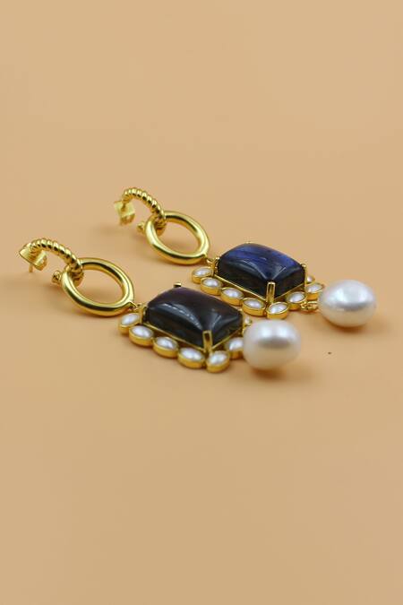 Buy_Heena Mittal_Gold Plated Pearls, Stones Gris Drop Earrings _Online_at_Aza_Fashions