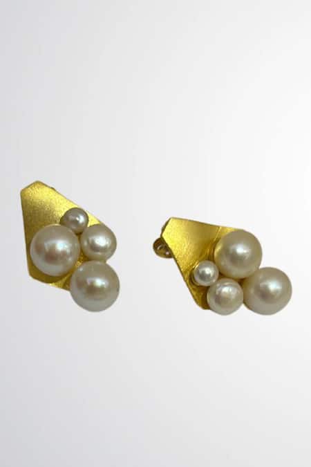 Shop Heena Mittal Gold Plated Pearls Embellished Studs at Aza Fashions Shop_Heena Mittal_Gold Plated Pearls Embellished Studs _at_Aza_Fashions