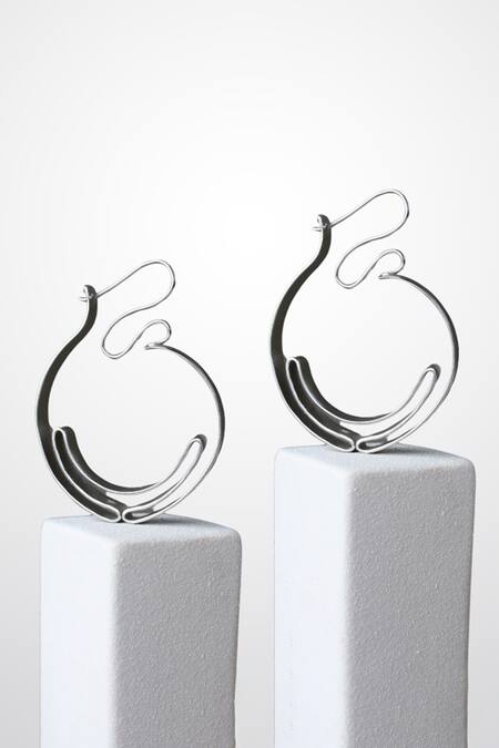 Heena Mittal_Silver Plated Orion Rippling Ribbon Hoops _Online_at_Aza_Fashions