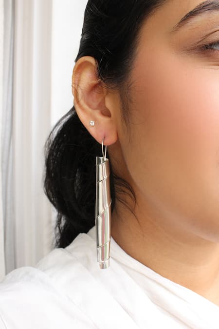 Heena Mittal Silver Plated Ursa Twirl Danglers 