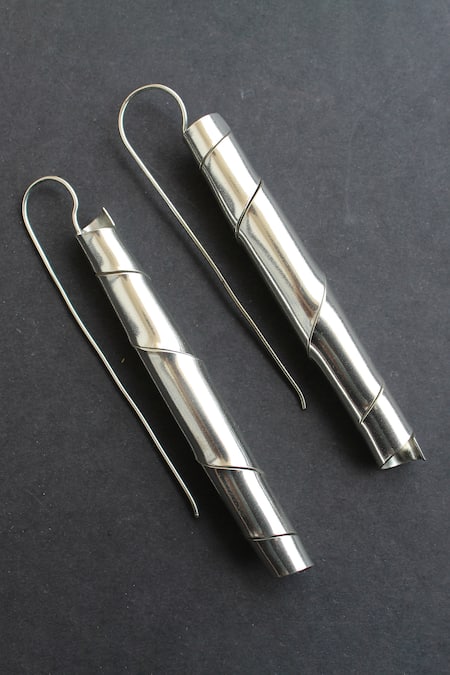 Shop Heena Mittal Silver Plated Ursa Twirl Danglers at Aza Fashions Shop_Heena Mittal_Silver Plated Ursa Twirl Danglers _at_Aza_Fashions