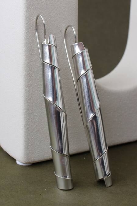 Shop_Heena Mittal_Silver Plated Ursa Twirl Danglers _Online_at_Aza_Fashions