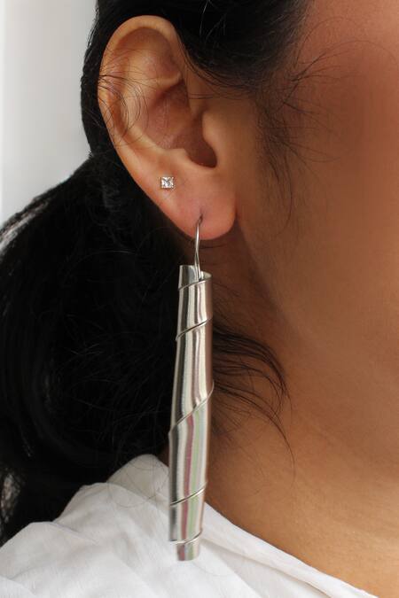 Heena Mittal_Silver Plated Ursa Twirl Danglers _at_Aza_Fashions