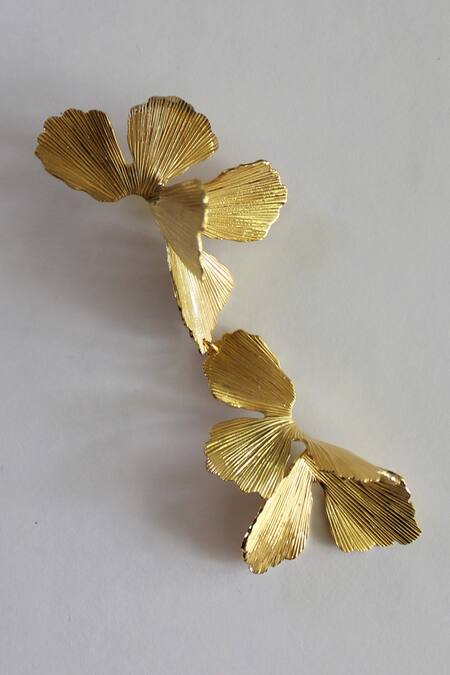 Shop_Heena Mittal_Gold Plated Fiore Petal Drop Earrings _at_Aza_Fashions