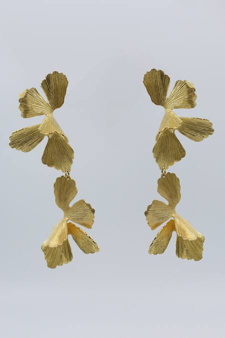 Buy_Heena Mittal_Gold Plated Fiore Petal Drop Earrings _Online_at_Aza_Fashions