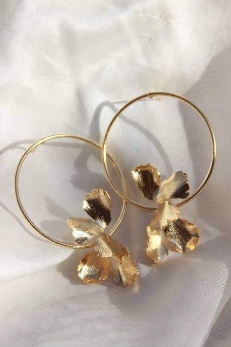 Shop Heena Mittal Gold Plated Fiore Girdle Petal Hoops Online at Aza Fashions Shop_Heena Mittal_Gold Plated Fiore Girdle Petal Hoops _Online_at_Aza_Fashions