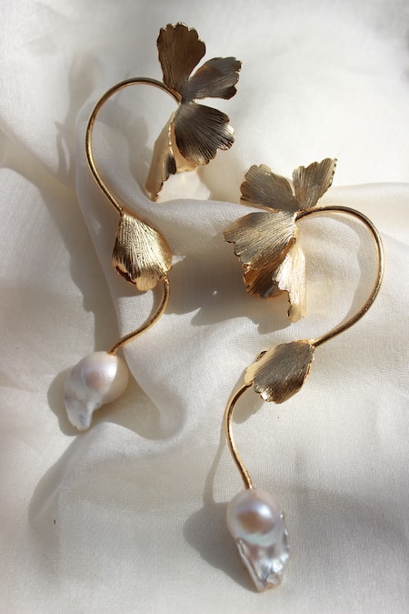 Heena Mittal_Gold Plated Pearls Belle Fiore Danglers _Online_at_Aza_Fashions