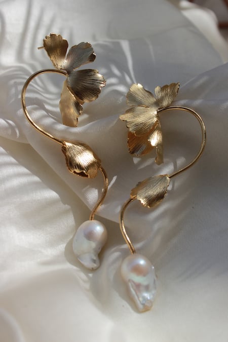 Buy_Heena Mittal_Gold Plated Pearls Belle Fiore Danglers _Online_at_Aza_Fashions