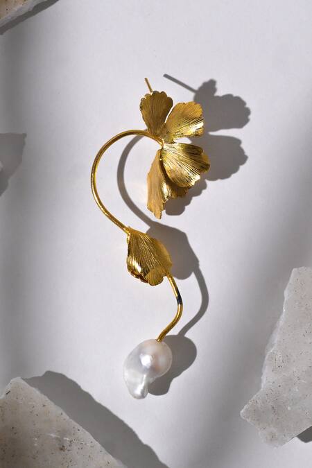 Heena Mittal_Gold Plated Pearls Belle Fiore Danglers _at_Aza_Fashions