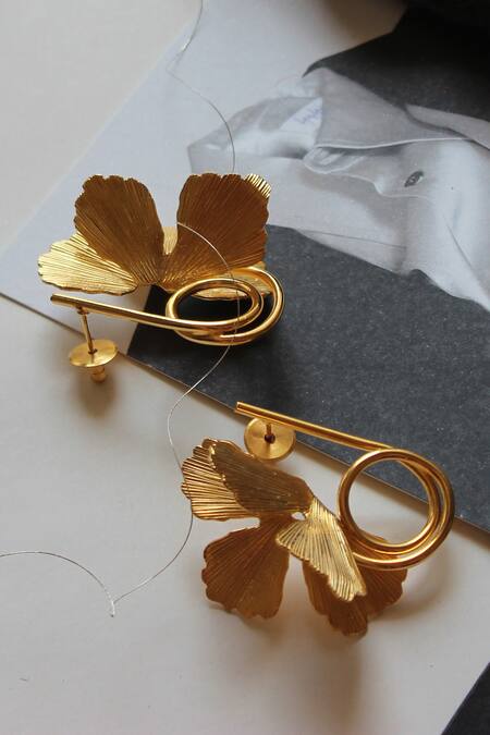 Shop_Heena Mittal_Gold Plated Butterfly Fiore Spiral Studs _Online_at_Aza_Fashions