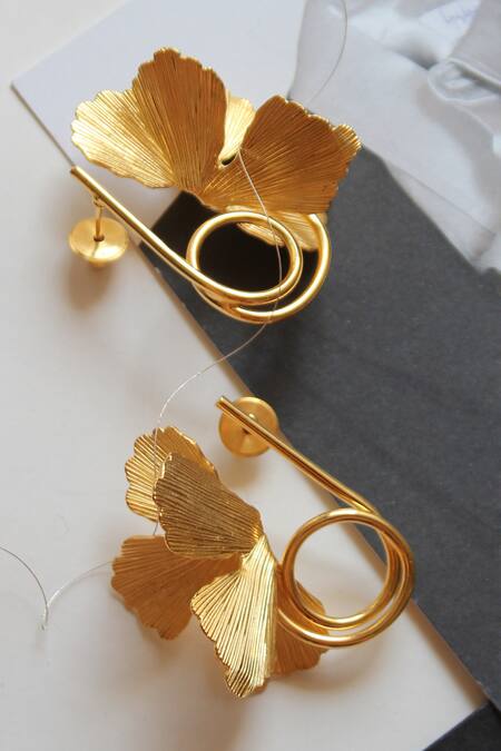 Heena Mittal_Gold Plated Butterfly Fiore Spiral Studs _at_Aza_Fashions