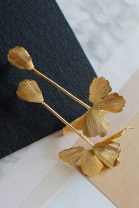 Shop_Heena Mittal_Gold Plated Fiore Persannes Danglers _Online_at_Aza_Fashions