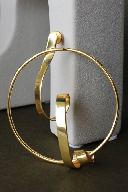 Heena Mittal_Gold Plated Intertwined Ribbon Hoops _Online_at_Aza_Fashions