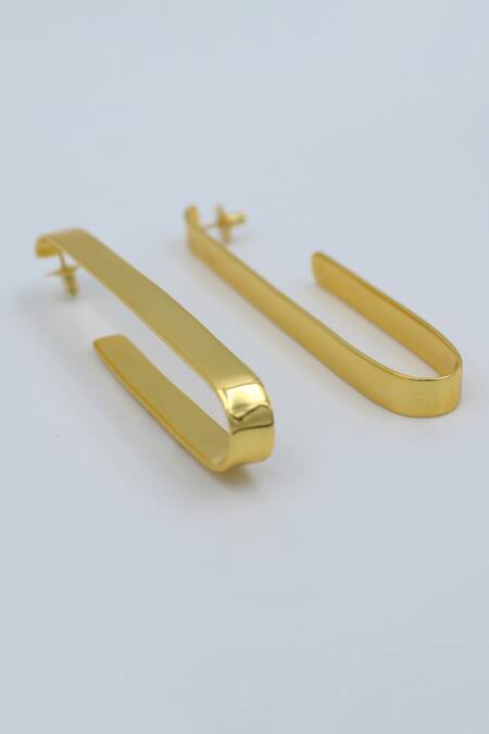 Heena Mittal_Gold Plated Rippling Ribbon Hoops _Online_at_Aza_Fashions