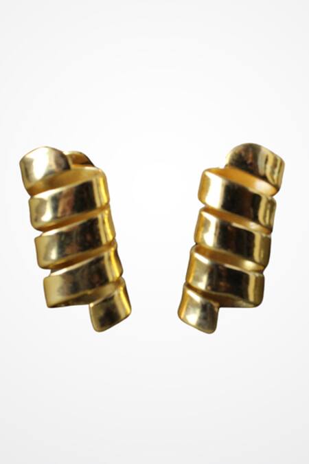 Heena Mittal_Gold Plated Twisted Ribbon Pattern Studs _Online_at_Aza_Fashions