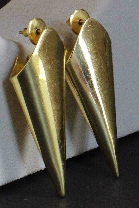 Shop_Heena Mittal_Gold Plated Cone Shaped Earrings _Online_at_Aza_Fashions