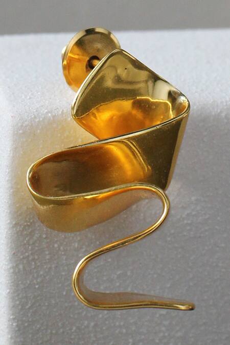 Heena Mittal_Gold Plated Vega Rippling Ribbon Pattern Earrings _Online_at_Aza_Fashions